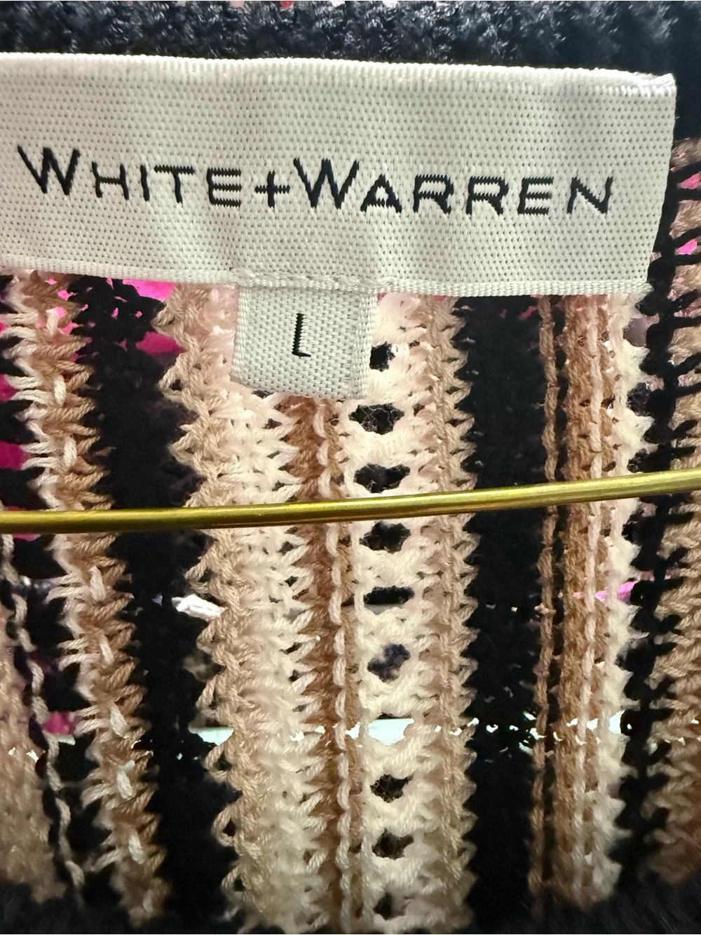 White + Warren Mercerized cotton fringe crochet dress Beige/Brown Black Size L